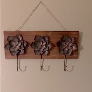 6/$20 Rustic Brown Wall Decor w/Hooks Claw Hooks on back for placement EUC